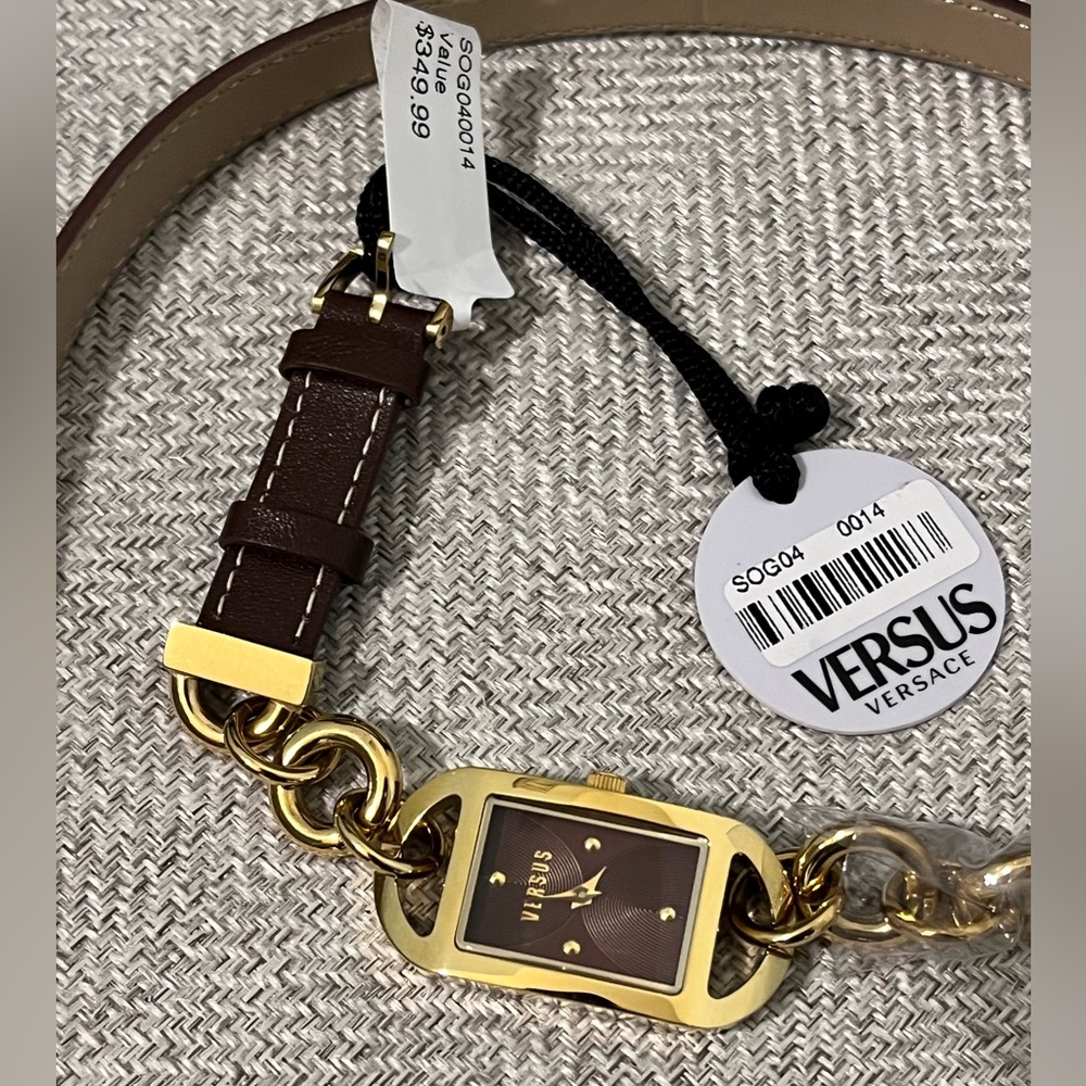 VERSUS by VERSACE NWT AUTHENTIC GENUINE BROWN LEATHER/GOLD WRAP DESIGN WATCH - Picture 11 of 17
